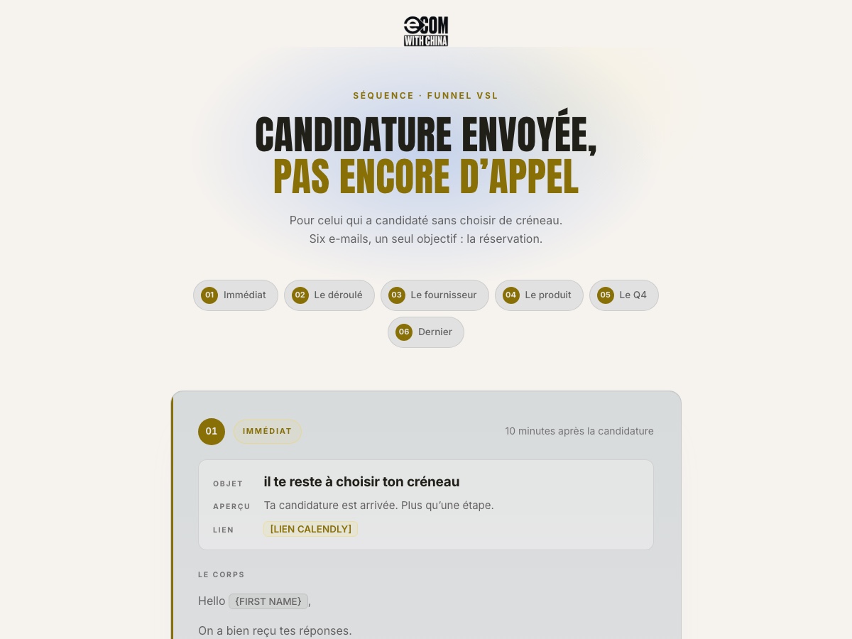 Aperçu de la séquence candidature sans créneau